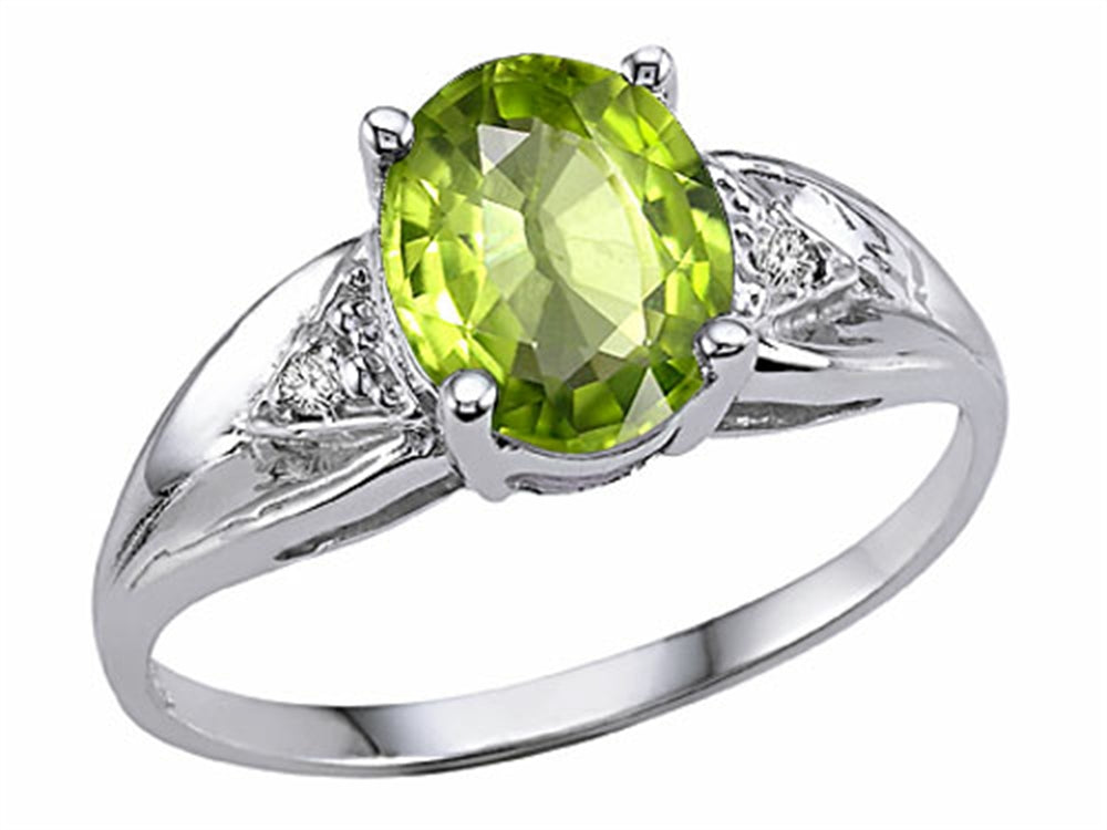 Tommaso Design Genuine 9x7 Oval Peridot and Diamond Ring