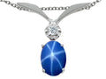 Tommaso Design Oval 8x6mm Created Star Sapphire and Genuine Diamond Pendant Necklace