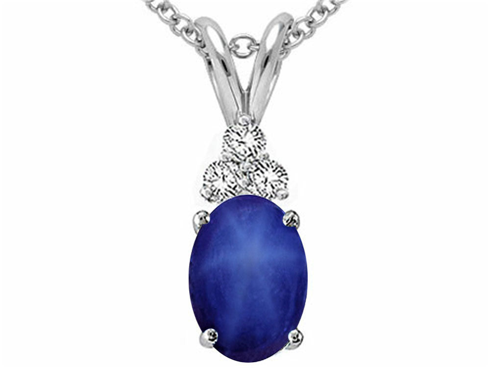 Tommaso Design Oval 8x6mm Created Star Sapphire Pendant Necklace