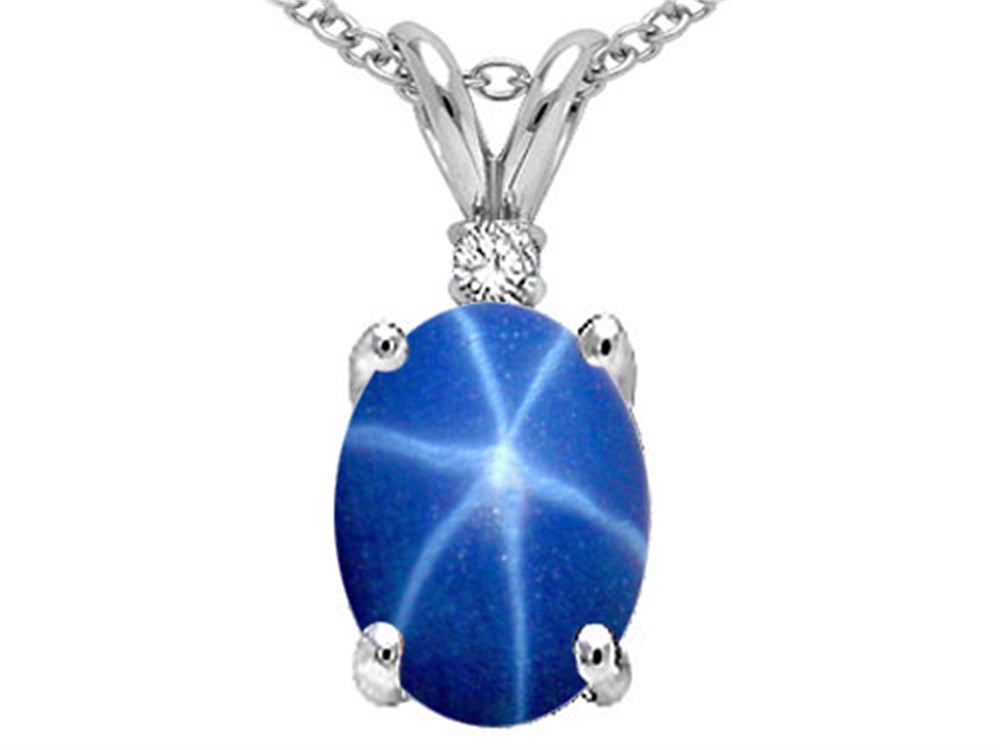 Tommaso Design™ Created Star Sapphire and Genuine Diamond Pendant Necklace