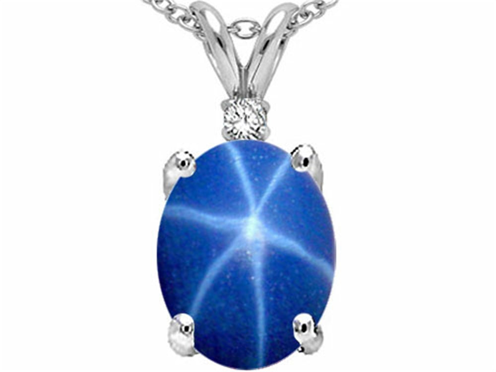 Tommaso Design Created Star Sapphire and Genuine Diamond Pendant Necklace