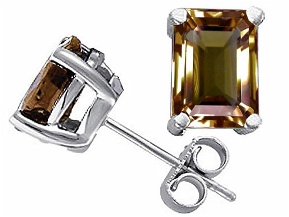 Tommaso Design Emerald Cut 8x6mm Genuine Smoky Quartz Earrings