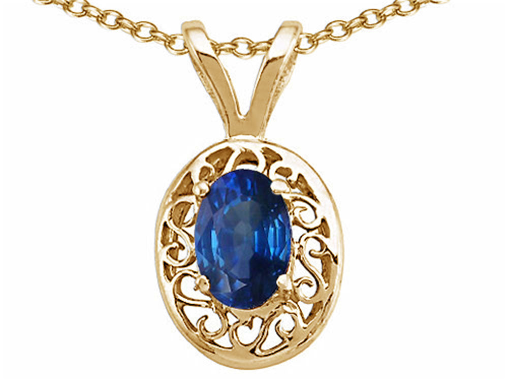 Tommaso Design Oval 6x4mm Genuine Sapphire Pendant Necklace