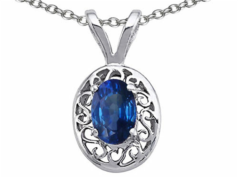 Tommaso Design™ Oval 6x4mm Genuine Sapphire Pendant Necklace