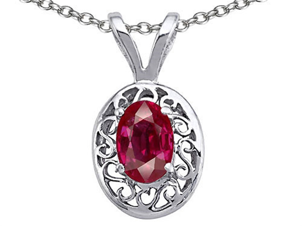 Tommaso Design Oval Genuine Ruby Pendant Necklace