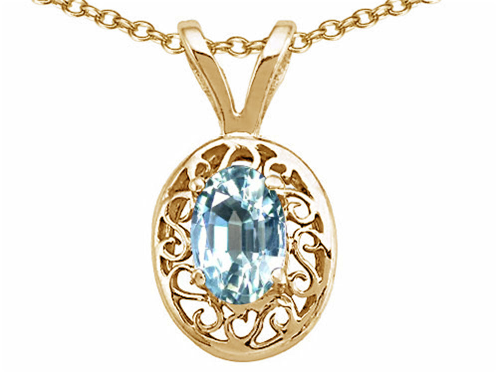 Tommaso Design Genuine Aquamarine Oval Pendant Necklace