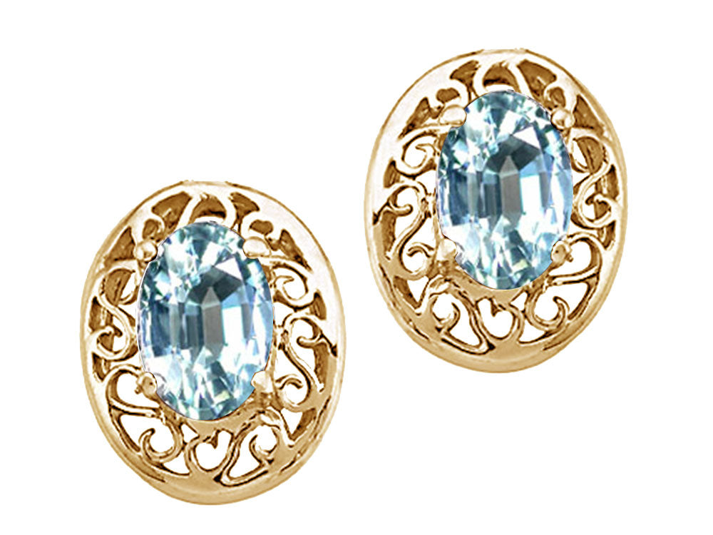 Tommaso Design Oval 6x4 mm Genuine Aquamarine Earrings