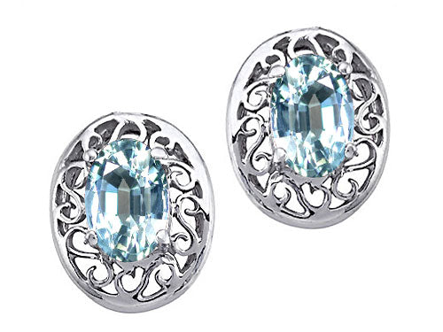 Tommaso Design Oval 6x4 mm Genuine Aquamarine Earrings
