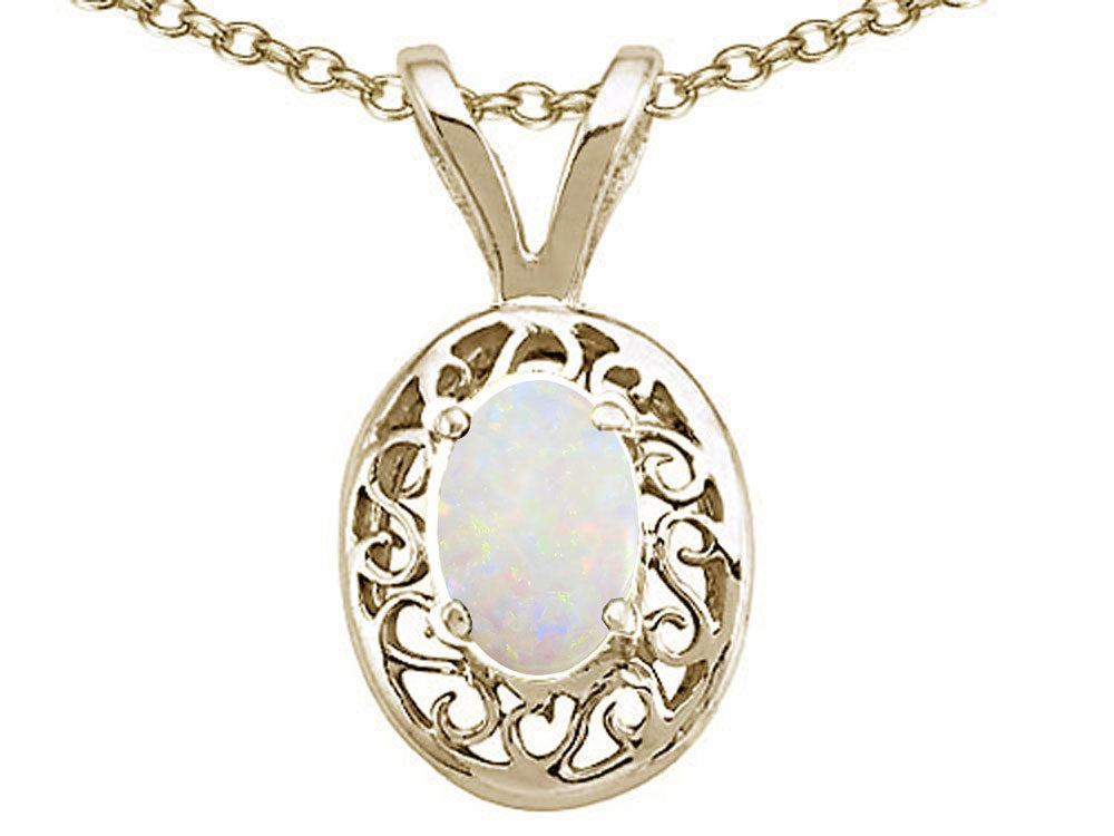 Tommaso Design Oval 5x3mm Genuine Opal Pendant Necklace