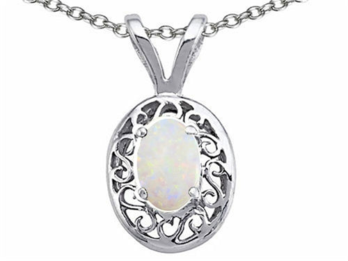 Tommaso Design Oval 5x3mm Genuine Opal Pendant Necklace