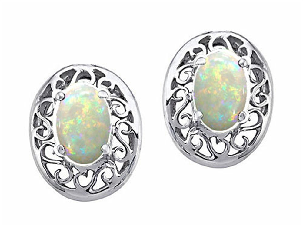 Tommaso Design Oval 5x3mm Genuine Opal Earrings