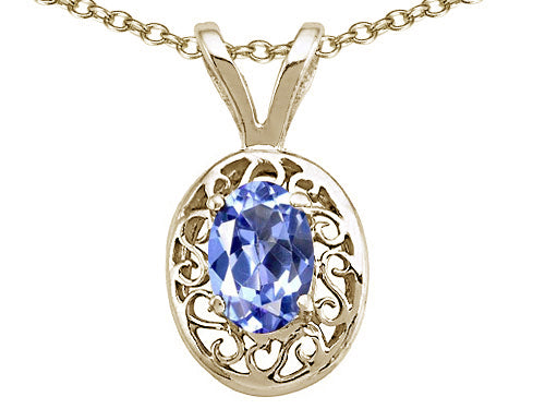 Tommaso Design Genuine Tanzanite Oval Pendant Necklace