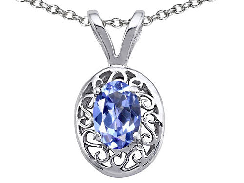 Tommaso Design Genuine Tanzanite Oval Pendant Necklace
