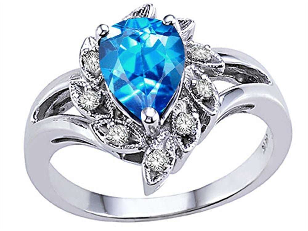 Tommaso Design Pear Shape 8x6mm Genuine Blue Topaz Ring