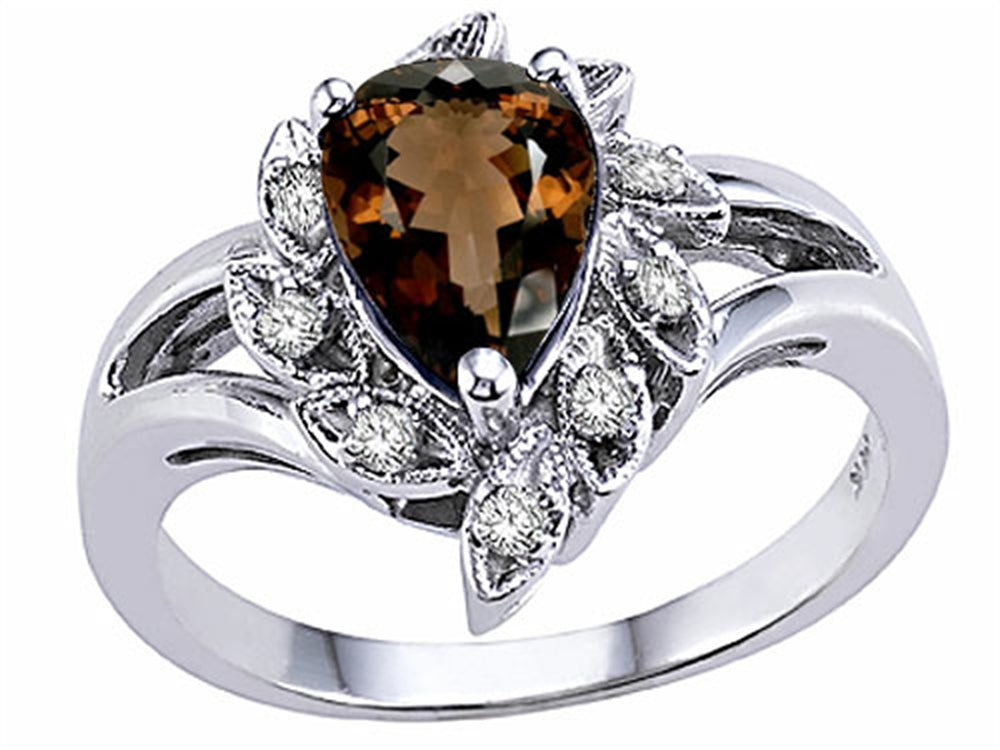 Tommaso Design Pear Shape 8x6mm Genuine Smoky Quartz Ring