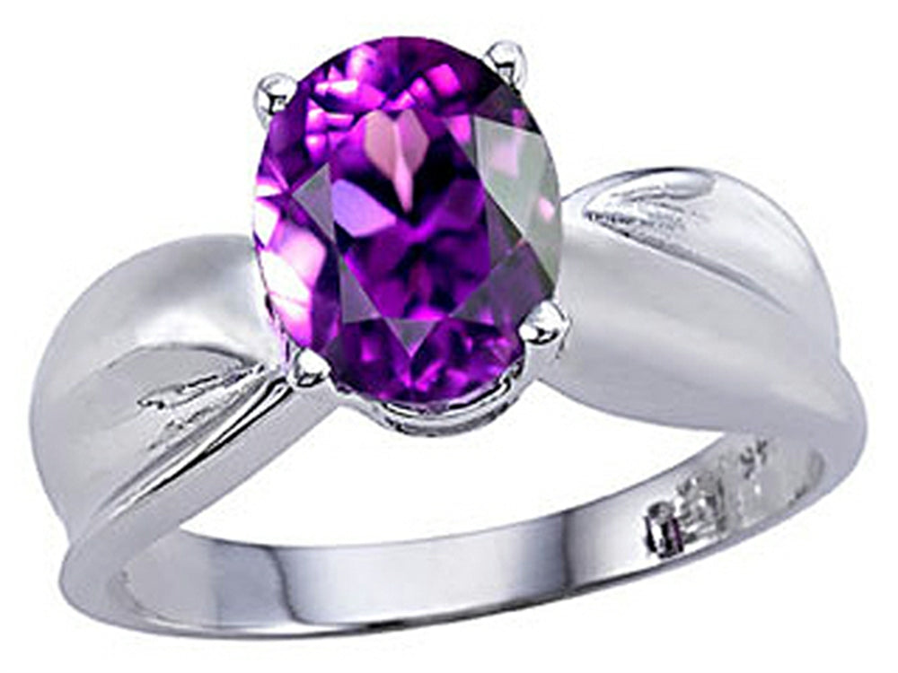 Tommaso Design Oval 9x7mm Genuine Amethyst Ring