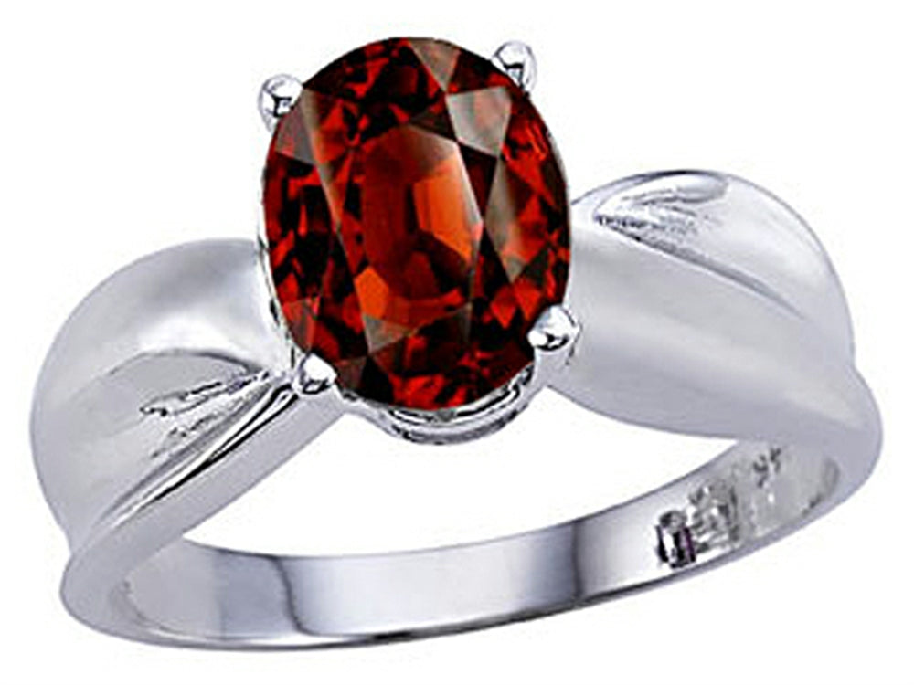 Tommaso Design 9x7mm Oval Genuine Garnet Ring