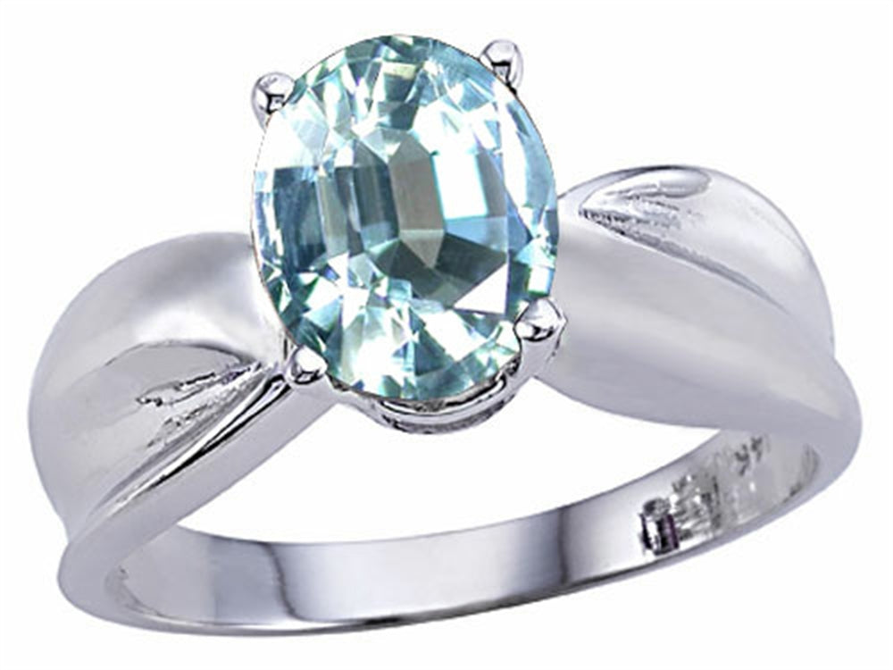 Tommaso Design Genuine 9x7mm Oval Aquamarine Ring