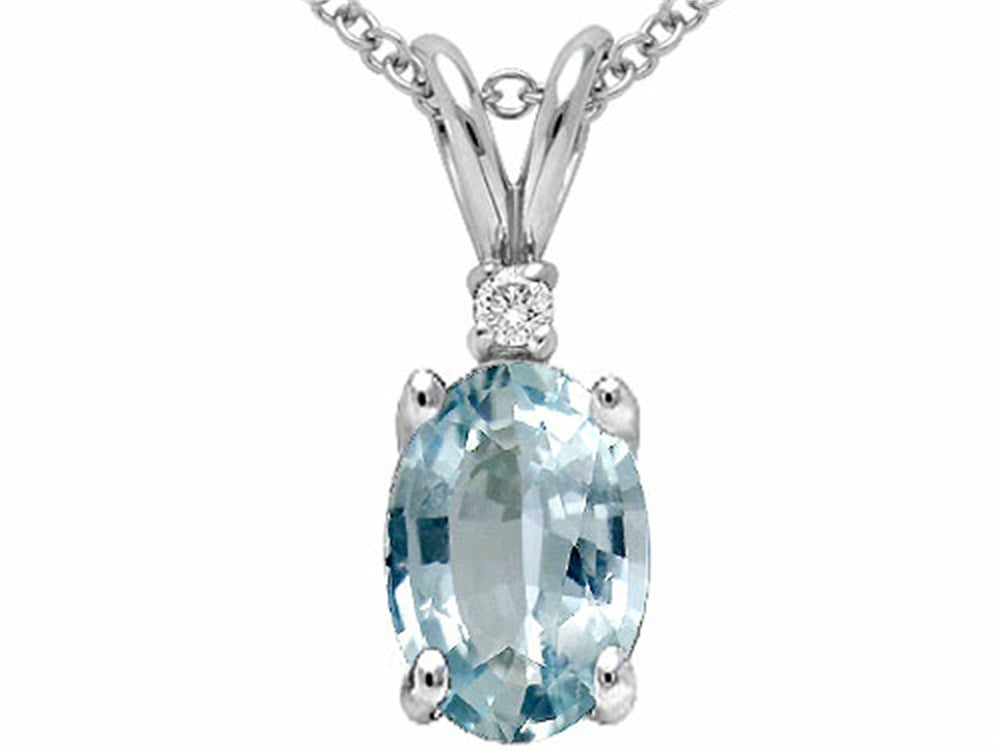 Tommaso Design Oval 7x5mm Genuine Aquamarine Pendant Necklace