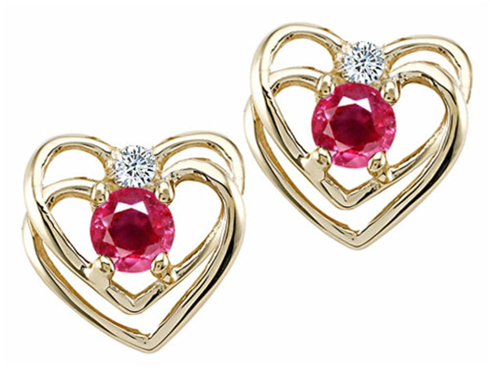 Tommaso Design Genuine Ruby and Diamond Heart Earrings