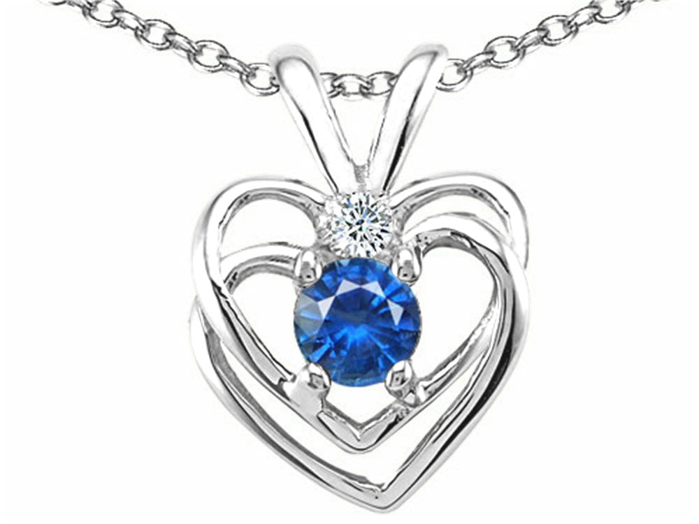 Tommaso Design™ Round 4mm Genuine Sapphire Heart Pendant Necklace