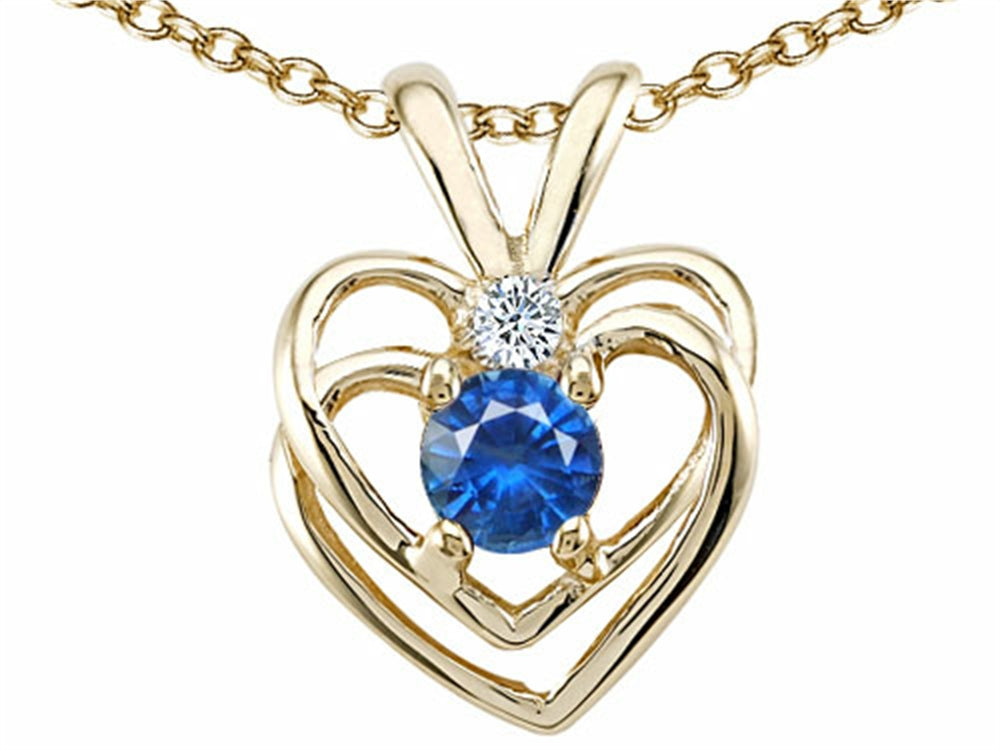 Tommaso Design Round 4mm Genuine Sapphire Heart Pendant Necklace