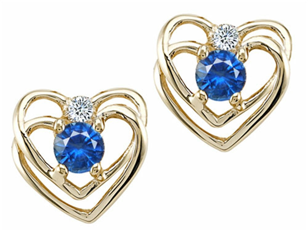 Tommaso Design Round 4mm Genuine Sapphire Heart Earrings