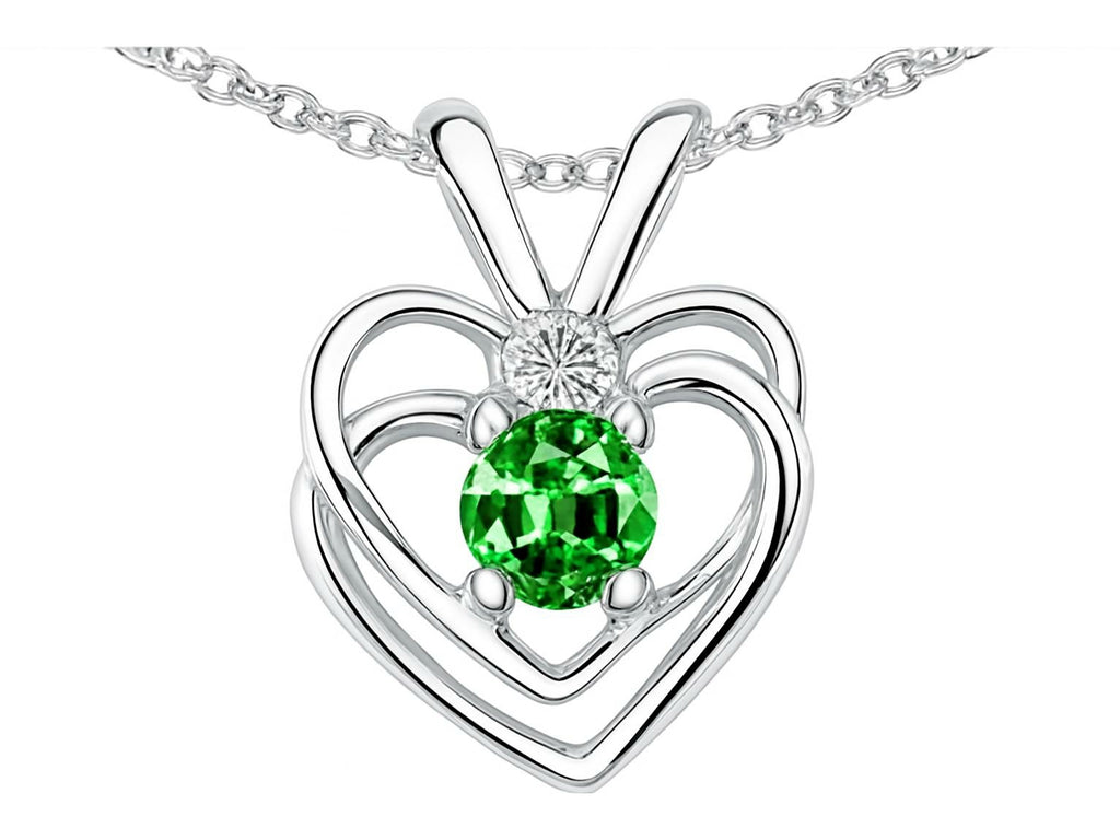 Tommaso Design Round Simulated Emerald Heart Pendant Necklace