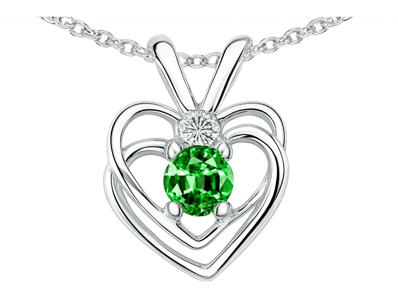 Tommaso Design Round Simulated Emerald Heart Pendant Necklace