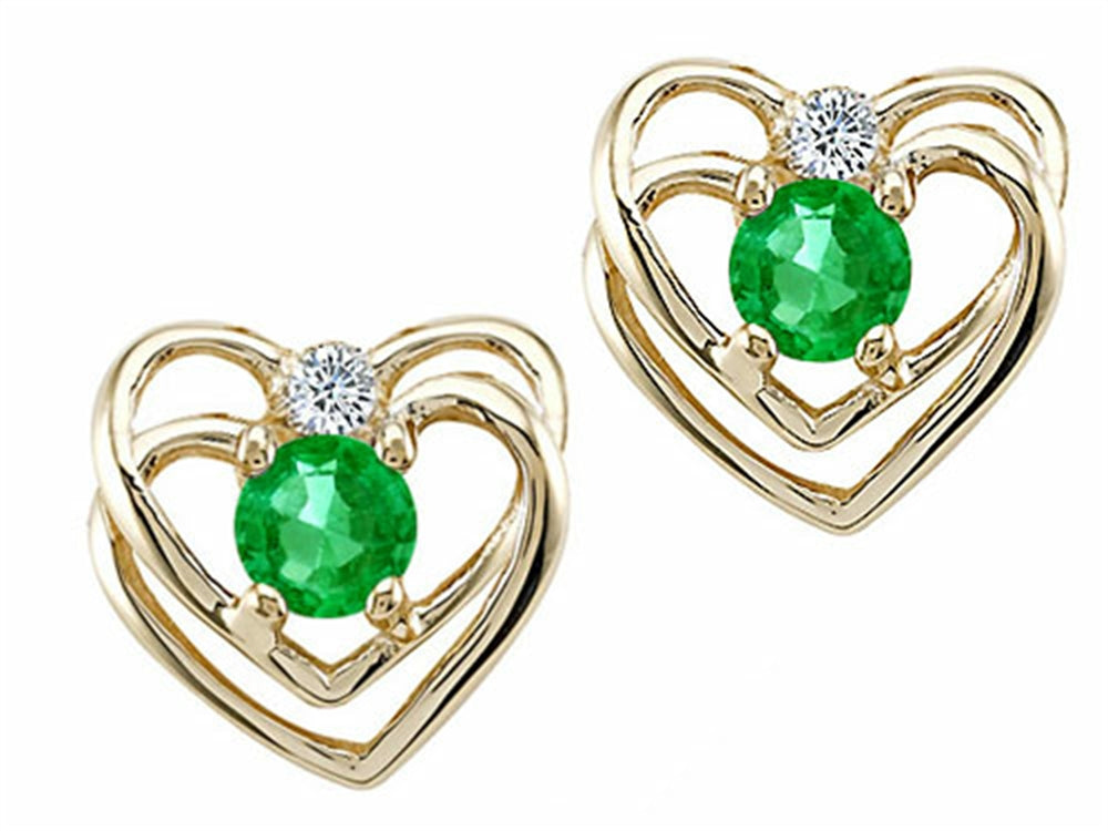 Tommaso Design Round 4mm Genuine Emerald Heart Earrings