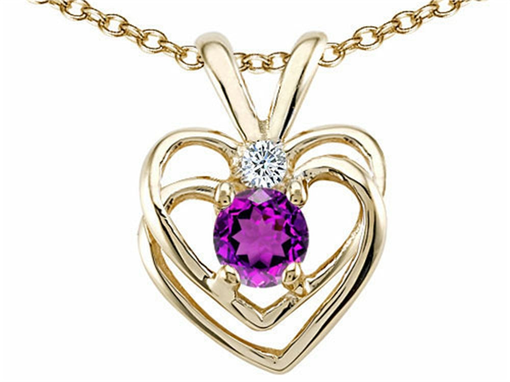 Tommaso Design Round 4mm Genuine Amethyst Heart Pendant Necklace