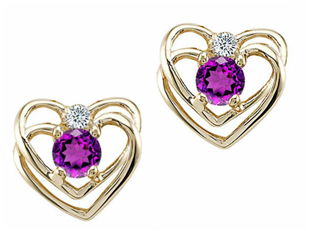 Tommaso Design Round 4mm Genuine Amethyst Heart Earrings