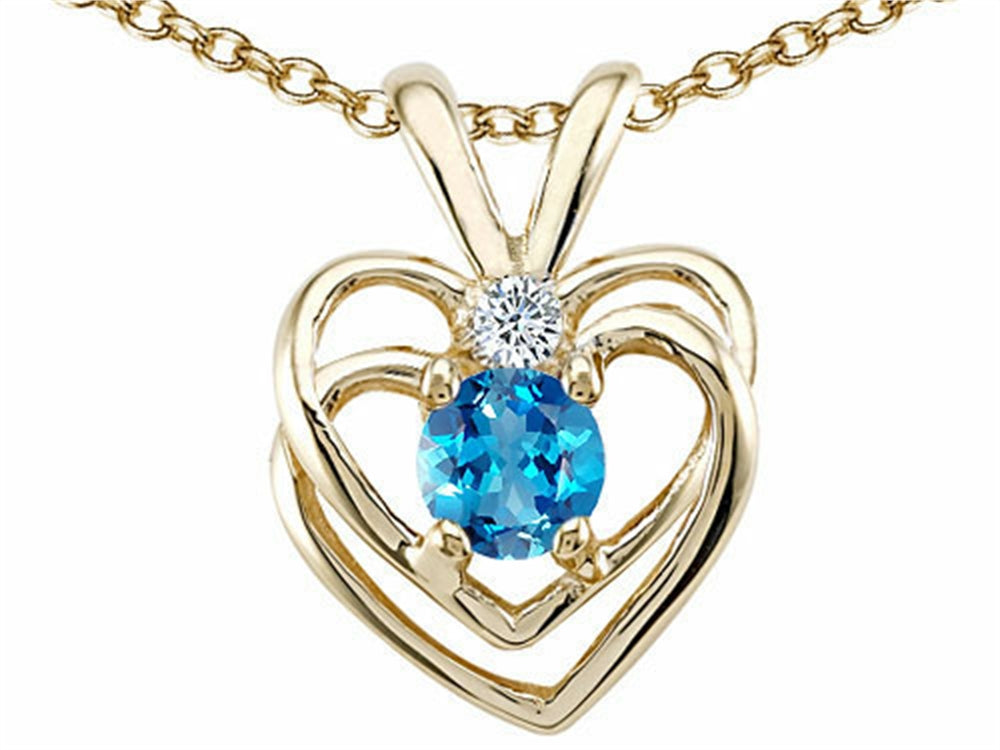 Tommaso Design Round 4mm Genuine Blue Topaz Heart Pendant Necklace