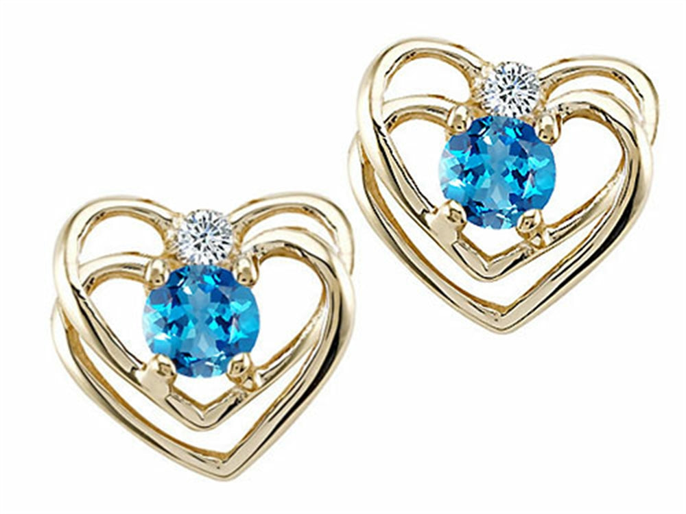 Tommaso Design Round 4mm Genuine Blue Topaz Heart Earrings