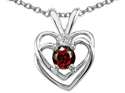 Tommaso Design™ Round 4mm Genuine Garnet Heart Pendant Necklace