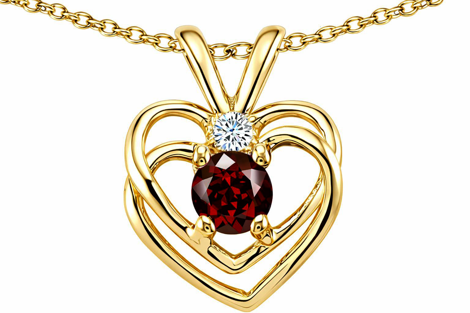 Tommaso Design Round 4mm Genuine Garnet Heart Pendant Necklace