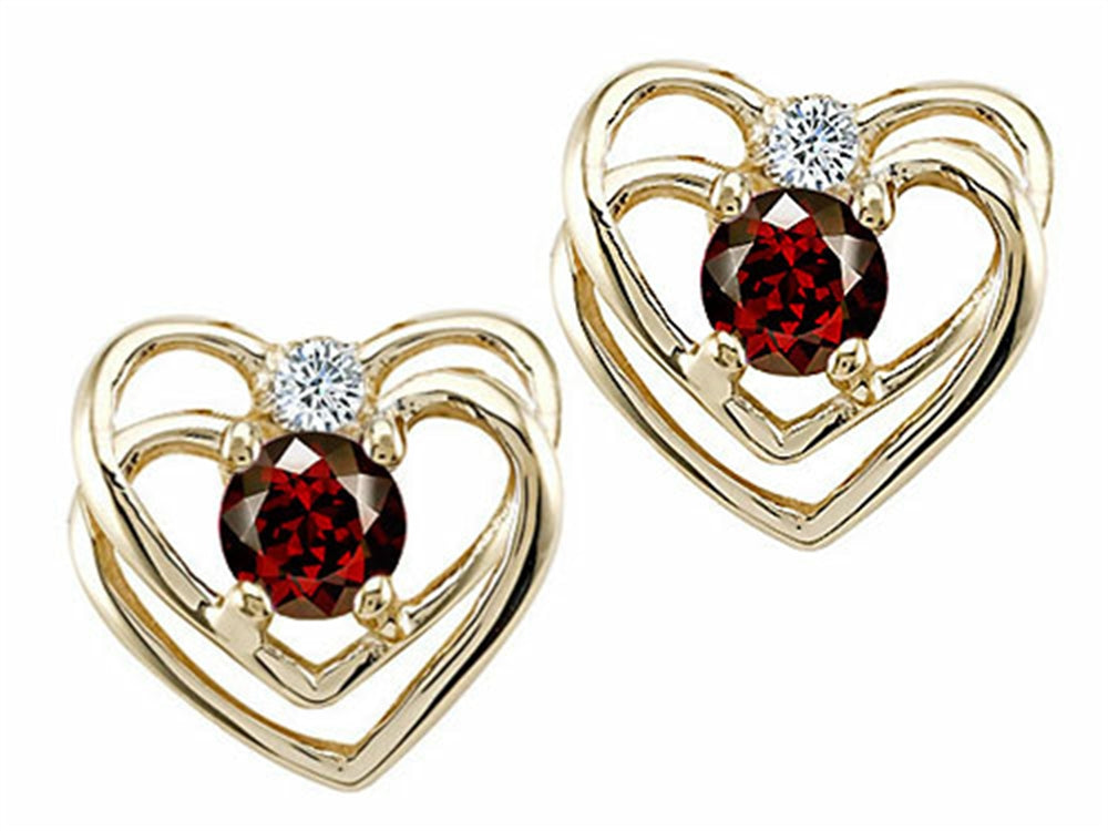 Tommaso Design Round 4mm Genuine Garnet Heart Earrings