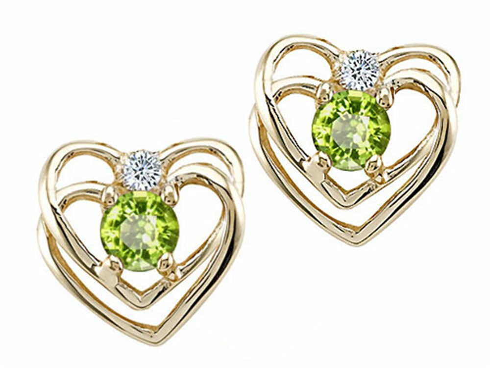 Tommaso Design Round 4mm Genuine Peridot Heart Earrings