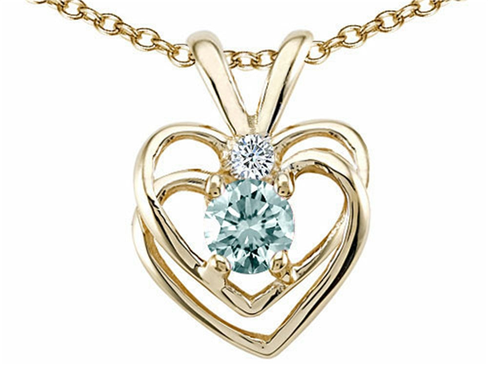 Tommaso Design Round 4mm Genuine Aquamarine Heart Pendant Necklace