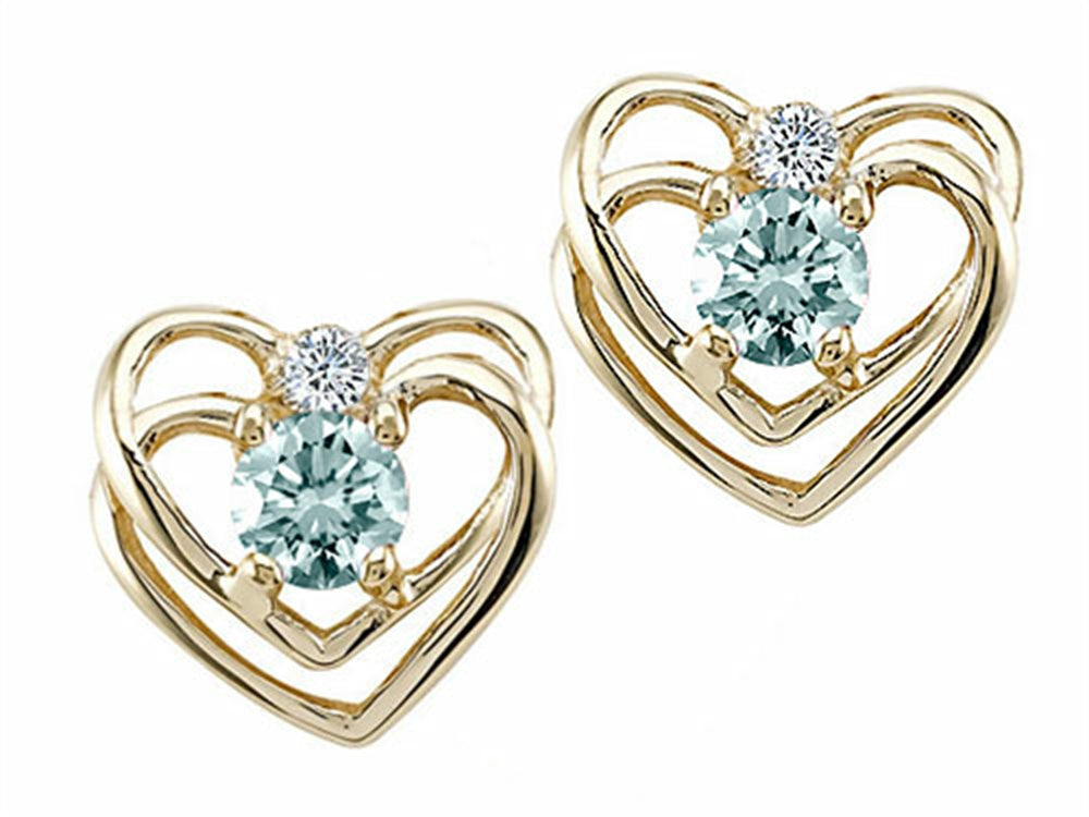 Tommaso Design Round 4mm Genuine Aquamarine Heart Earrings