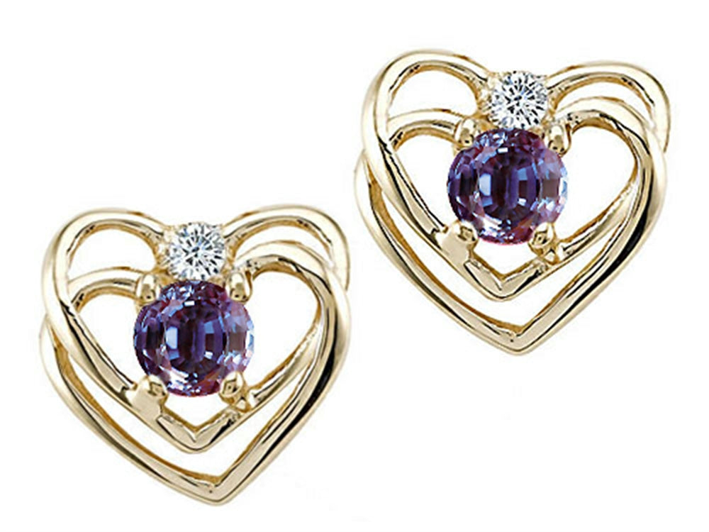 Tommaso Design Round 4mm Simulated Alexandrite Heart Earrings
