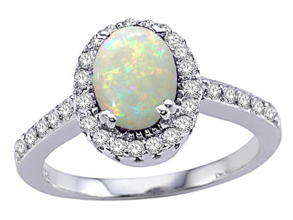 Tommaso Design Genuine Opal and Diamond Ring