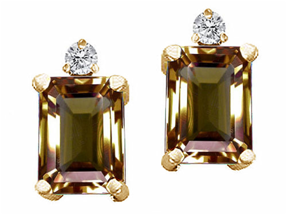 Tommaso Design™ Emerald Cut 8x6mm Genuine Smoky Quartz Earrings