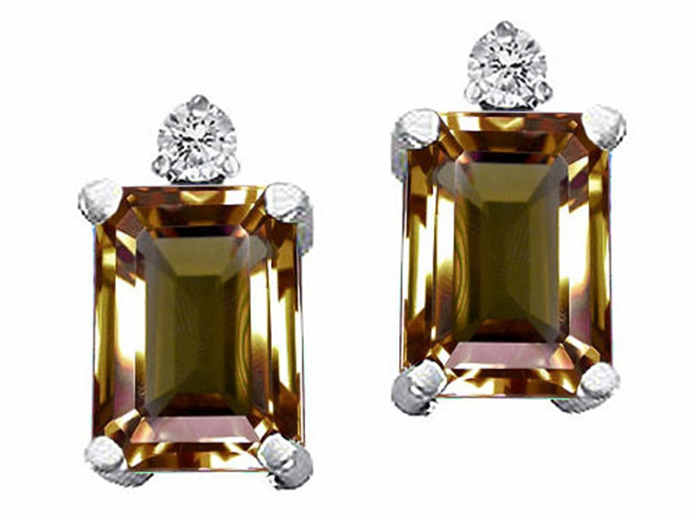 Tommaso Design Emerald Cut 8x6mm Genuine Smoky Quartz Earrings
