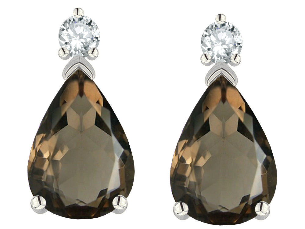 Tommaso Design Pear Shape 8x6mm Genuine Smoky Quartz Earrings