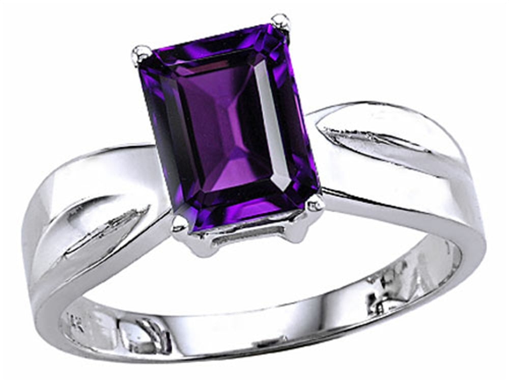 Tommaso Design Emerald Cut Genuine Amethyst Ring