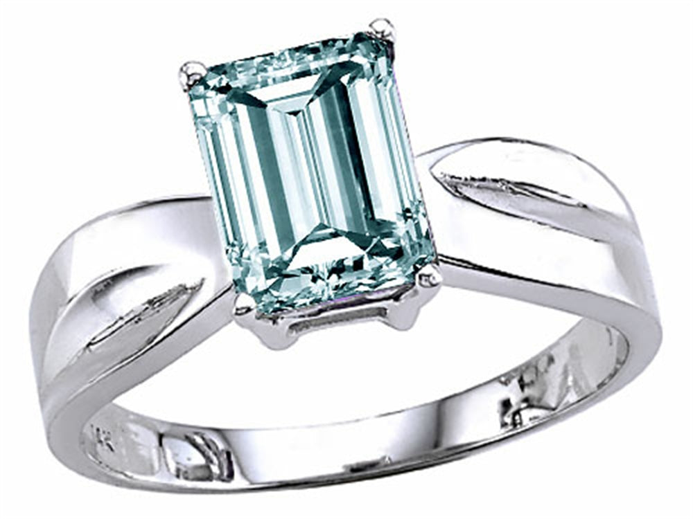 Tommaso Design Emerald Cut Genuine Aquamarine Ring