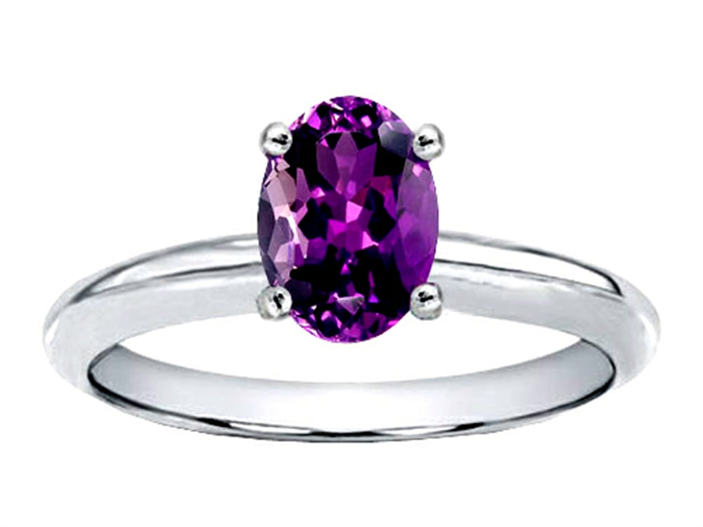 Tommaso Design Oval 8x6mm Genuine Amethyst Solitaire Engagement Ring
