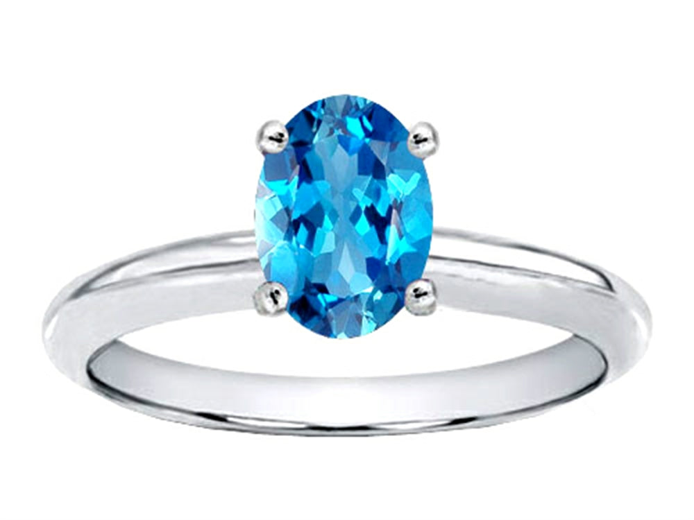 Tommaso Design Oval 8x6mm Genuine Blue Topaz Solitaire Engagement Ring