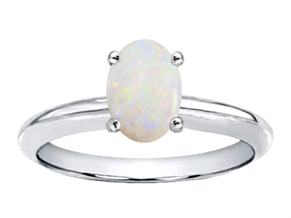Tommaso Design Oval 8x6mm Genuine Opal Solitaire Engagement Ring